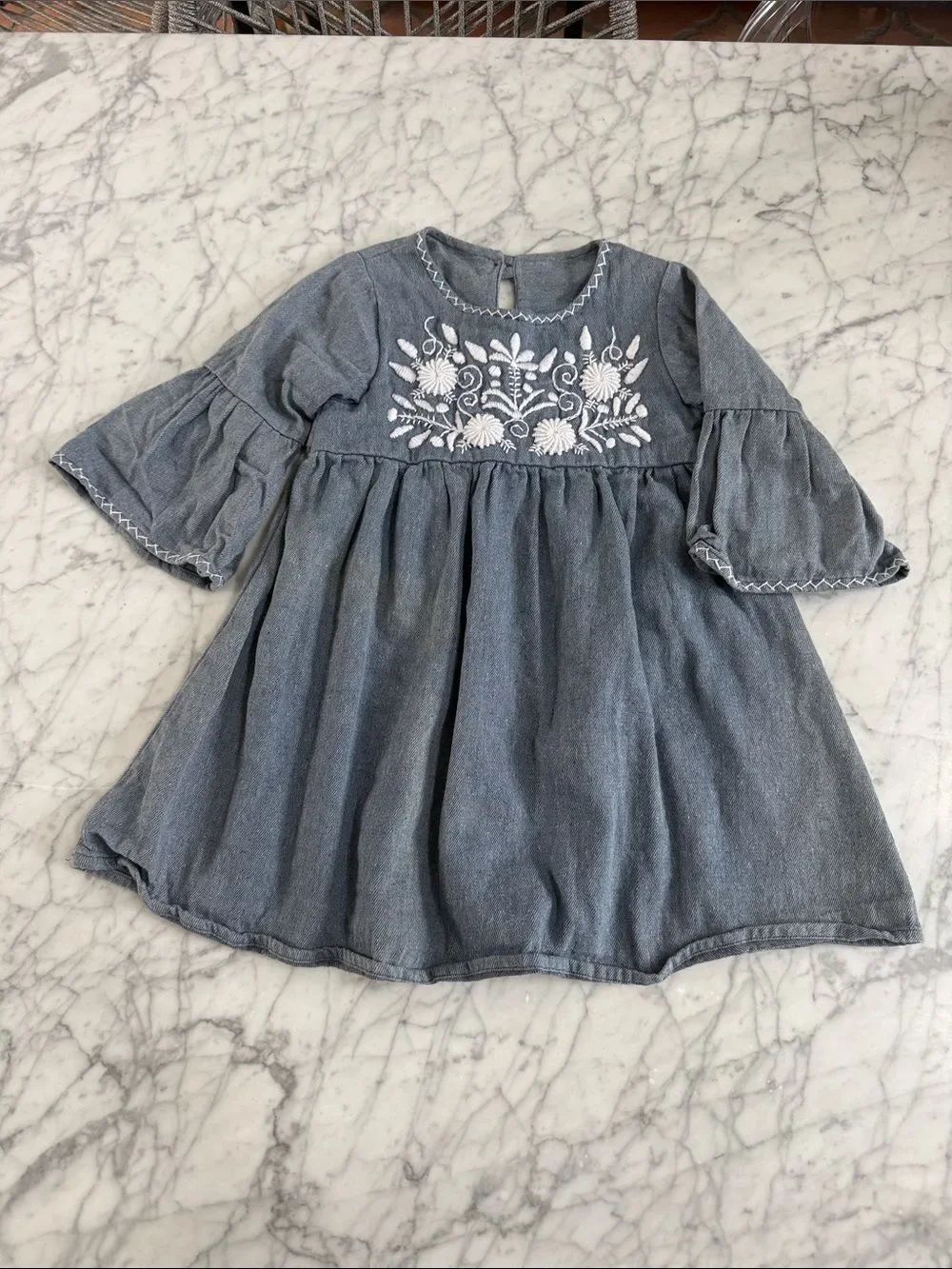 Girls' Embroidered Chambray Denim Dress Sz 6T The Global Trunk
